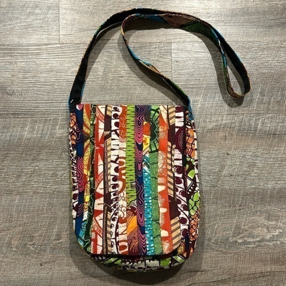 Handcrafted multicolor hand dyed quilted fabric, shoulder bag, West Africa